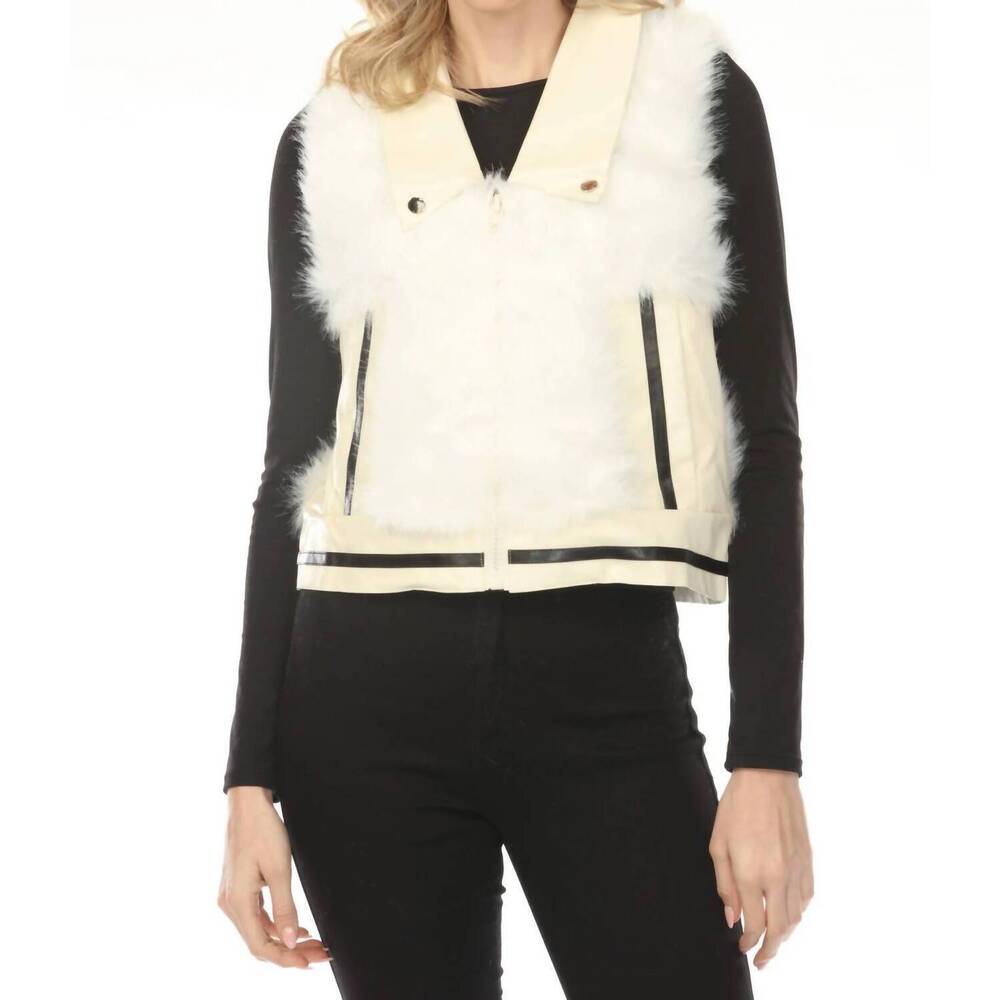 NEW METRIC KNITS faux fur zip up vest in ivory